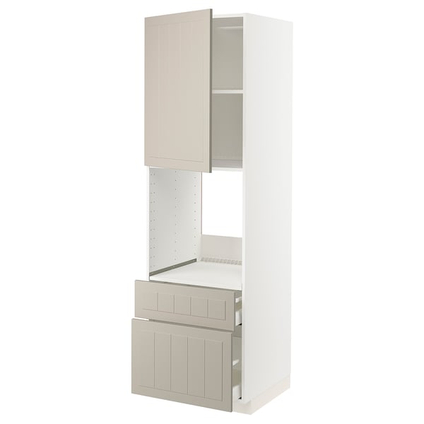 METOD / MAXIMERA Högsk f ugn m dr/2 fr/1 m/1 h låda - vit/Stensund beige 60x60x200 cm