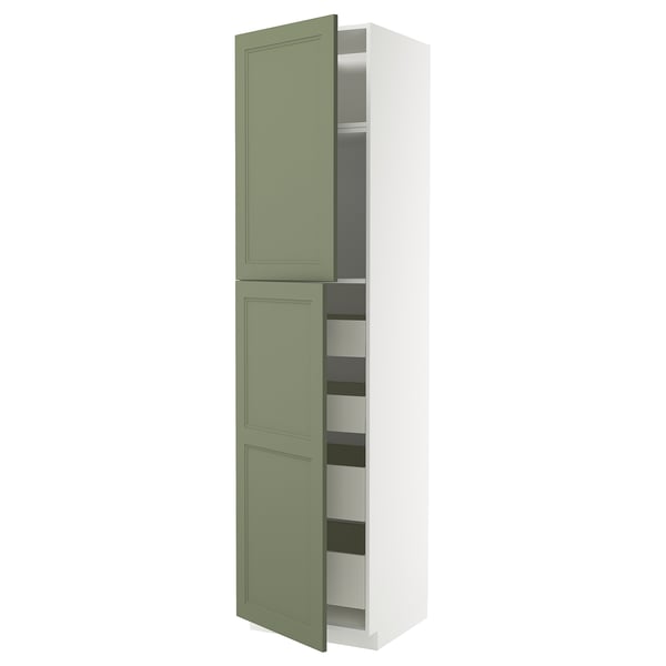 METOD / MAXIMERA Högsk m 2 dörrar/4 lådor - vit/Axstad grågrön 60x60x240 cm