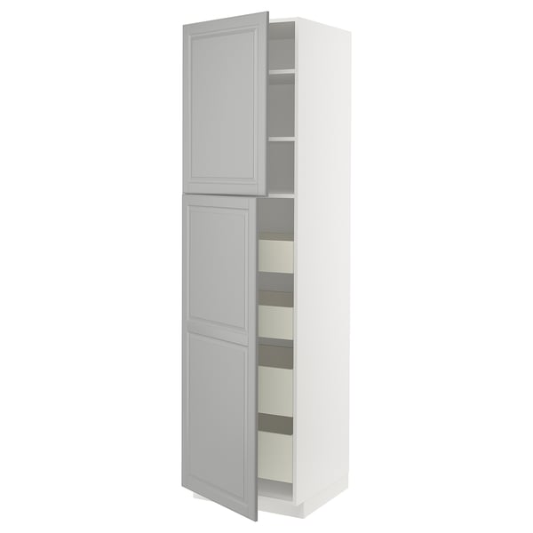 METOD / MAXIMERA Högsk m 2 dörrar/4 lådor - vit/Bodbyn grå 60x60x220 cm