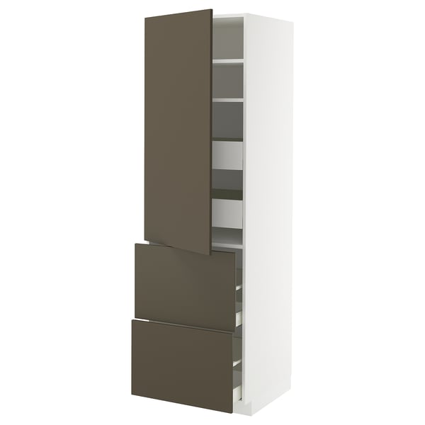 METOD / MAXIMERA Högsk m hllpln/4 lådor/dörr/2 frntr - vit/Havstorp brun-beige 60x60x200 cm