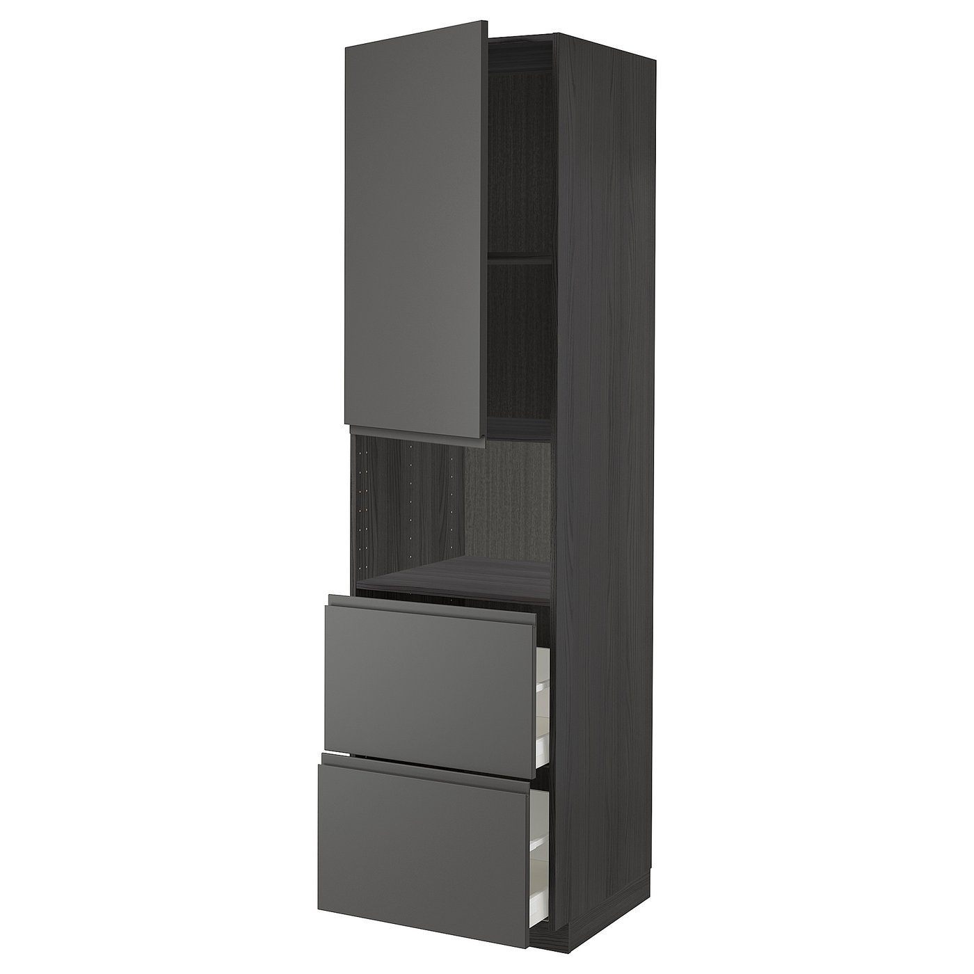 IKEA METOD / MAXIMERA högskåp f mikro m dörr/2 lådor, svart/voxtorp mörkgrå, 60x60x220 cm
