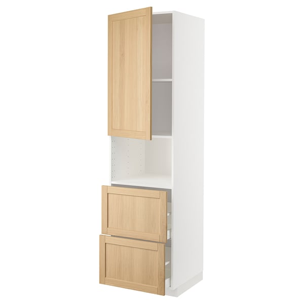 METOD / MAXIMERA Högskåp f mikro m dörr/2 lådor - vit/Forsbacka ek 60x60x220 cm