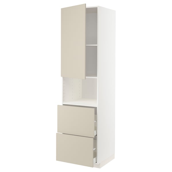 METOD / MAXIMERA Högskåp f mikro m dörr/2 lådor - vit/Havstorp beige 60x60x220 cm