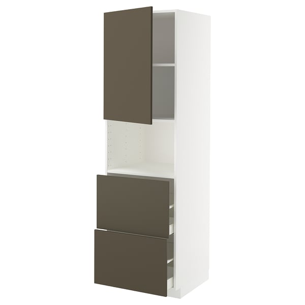 METOD / MAXIMERA Högskåp f mikro m dörr/2 lådor - vit/Havstorp brun-beige 60x60x200 cm