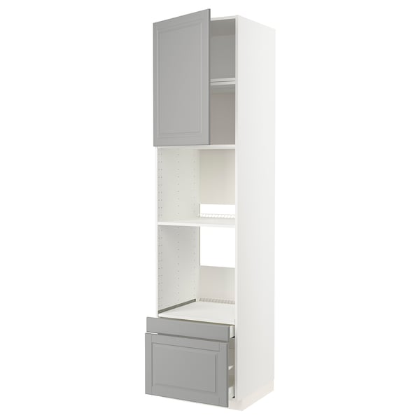 METOD / MAXIMERA Högskåp f ugn/komb ugn m dr/2 lådor - vit/Bodbyn grå 60x60x240 cm