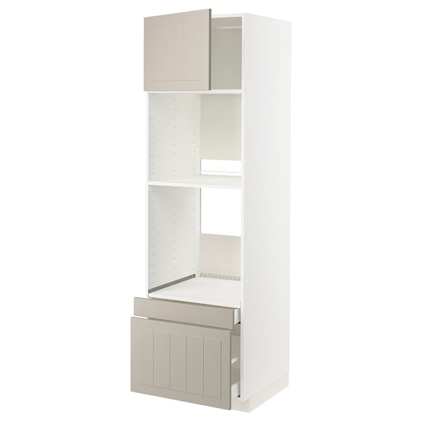METOD / MAXIMERA Högskåp f ugn/komb ugn m dr/2 lådor - vit/Stensund beige 60x60x200 cm