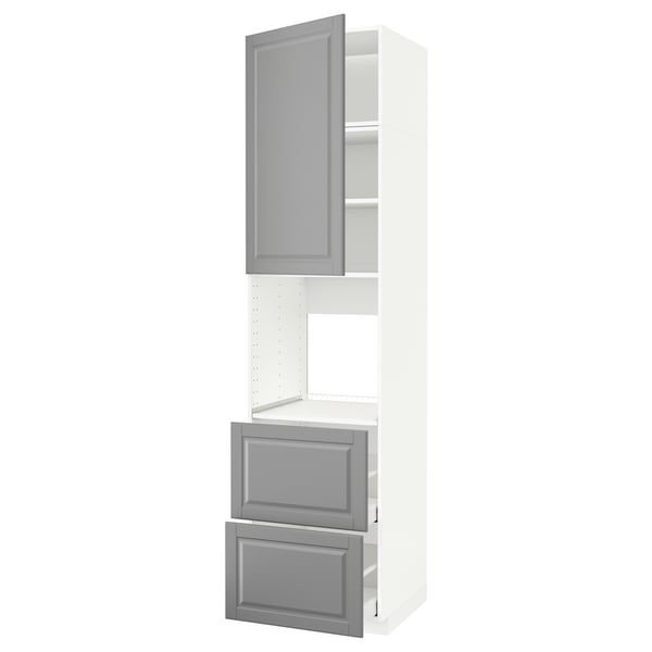 METOD / MAXIMERA Högskåp för ugn + dörr/2 lådor - vit/Bodbyn grå 60x60x240 cm