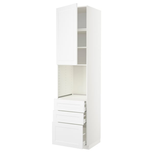 METOD / MAXIMERA Högskåp för ugn + dörr/3 lådor - vit/Axstad matt vit 60x60x240 cm