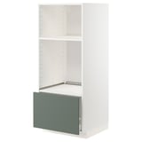 METOD köksbänk i vitt med grågrön låda, modern design.