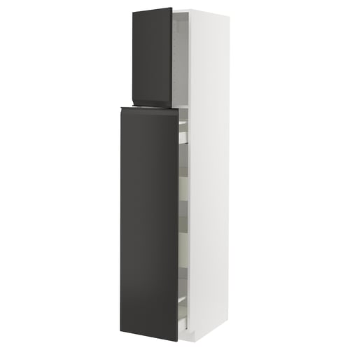 En modern svartvit METOD-köksmöbel med integrerade handtag och elegant design.