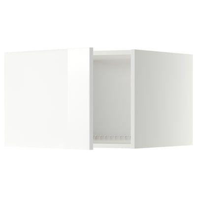 Vitt modernt köksskåp, glansig finish, fyrkantig form, minimalistisk design.