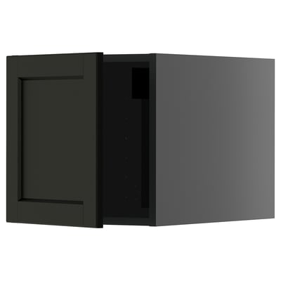 Svart köksskåp med enkeldörr, modern design, mörk träfinish.