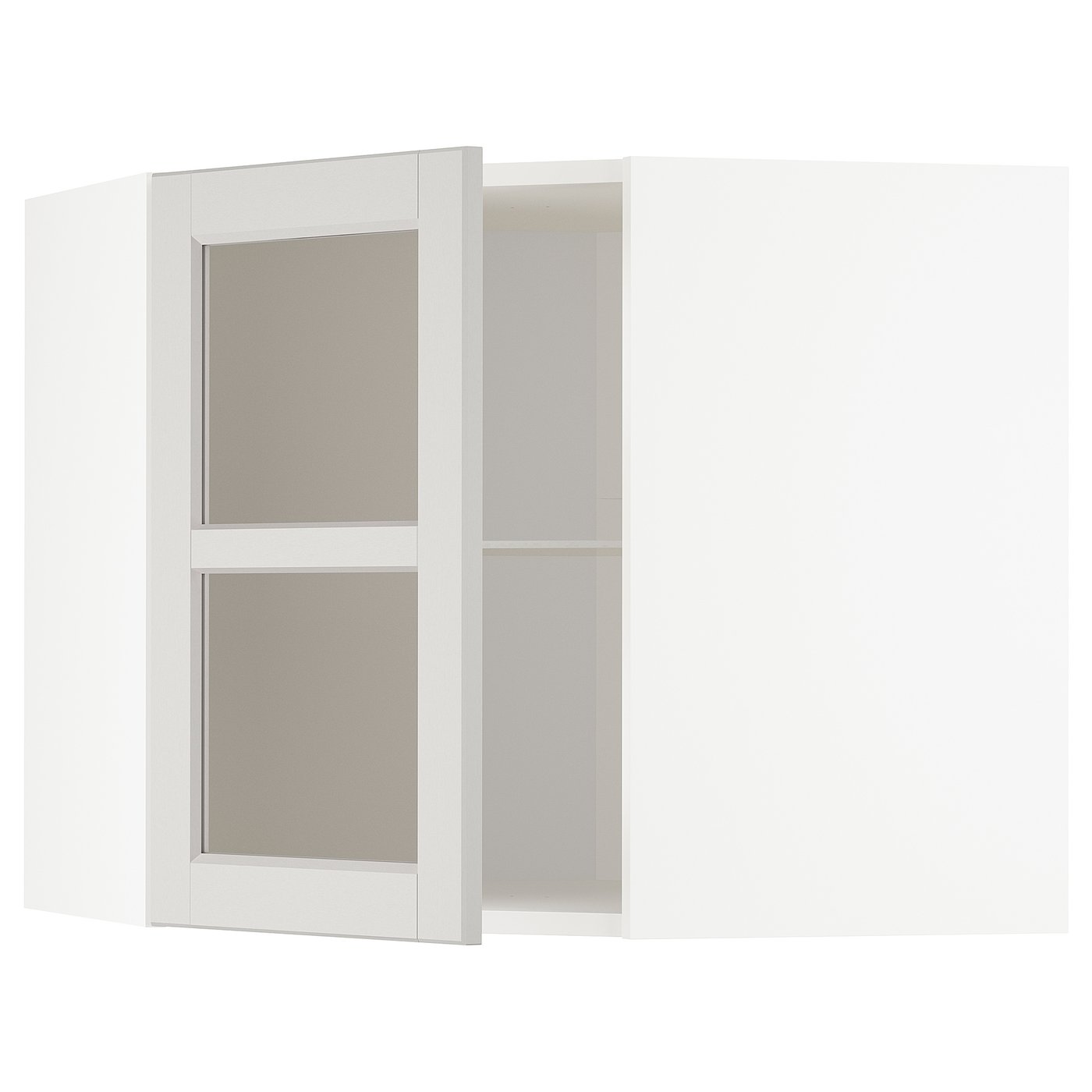 IKEA METOD vägghörnskåp m hyllplan/vitrindörr, vit/lerhyttan ljusgrå, 68x60 cm