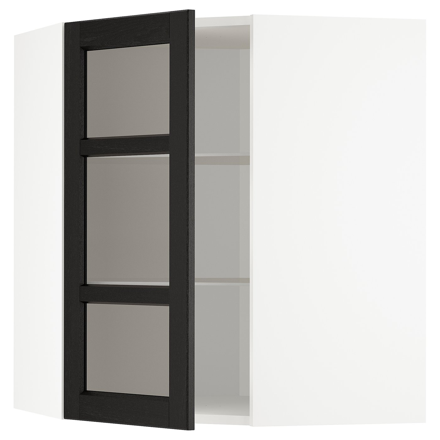 IKEA METOD vägghörnskåp m hyllplan/vitrindörr, vit/lerhyttan svartlaserad, 68x80 cm