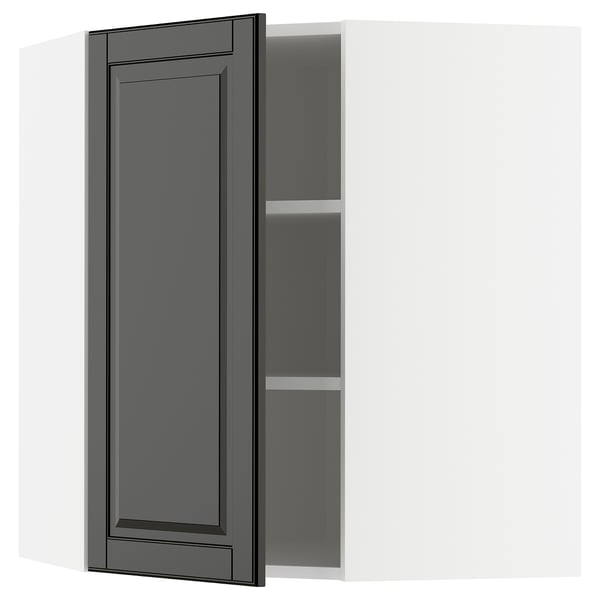 METOD Vägghörnskåp med hyllplan - vit/Bodbyn svart 68x80 cm