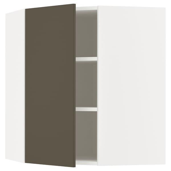 METOD Vägghörnskåp med hyllplan - vit/Havstorp brun-beige 68x80 cm
