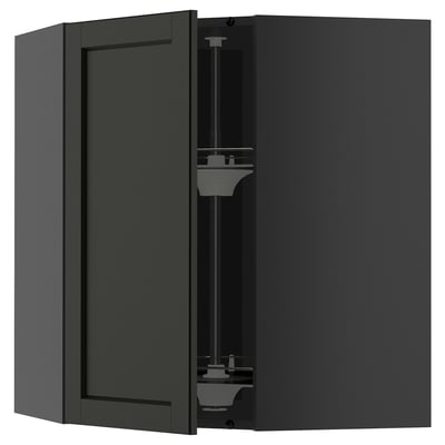 METOD kökssystem: svartbetsad asklåda, elegant design, öppna dörrar, robust ram.