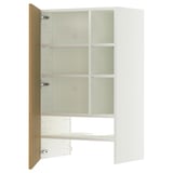 Ett vitt METOD-skåp med en ekdörr, med tre hyllor inuti. Designen är modern och minimalistisk.