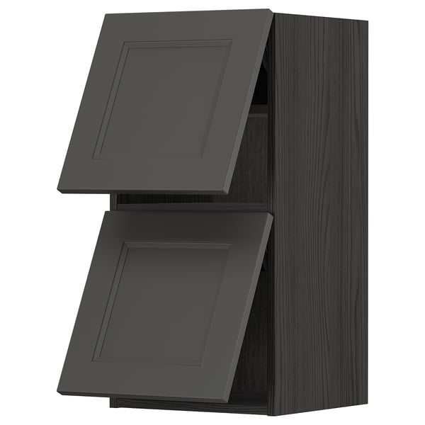 Svart köksskåp med två dörrar, elegant modern design, mörkgrå finish, vertikal rektangulär form.
