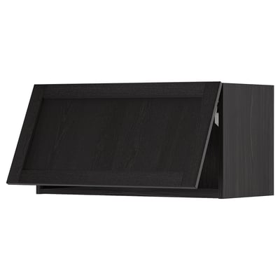 Svart köksskåp med fasade kanter, elegant, rektangulär och modern design.