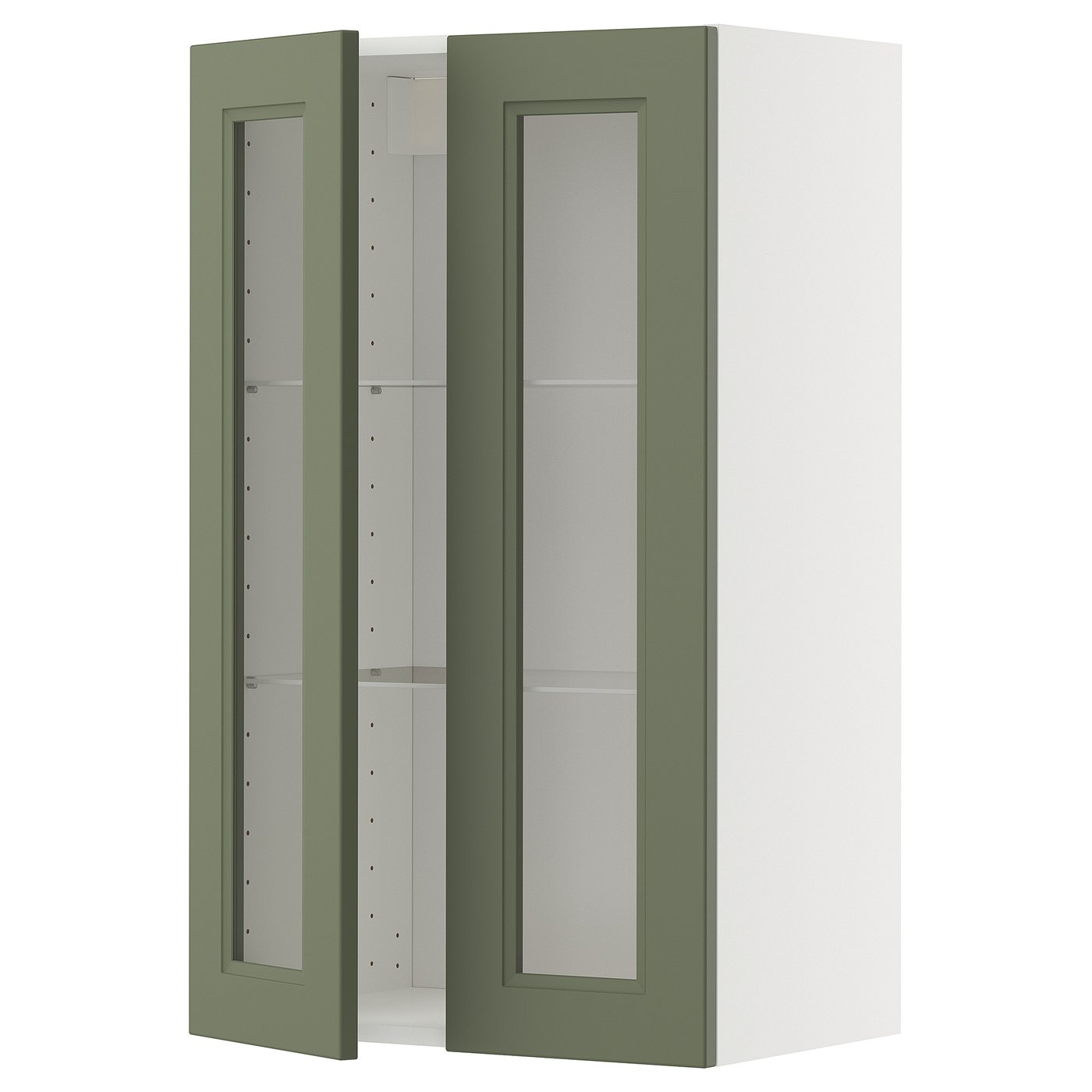 IKEA METOD väggskåp m hyllplan/2 vitrindörrar, vit/axstad grågrön, 60x100 cm