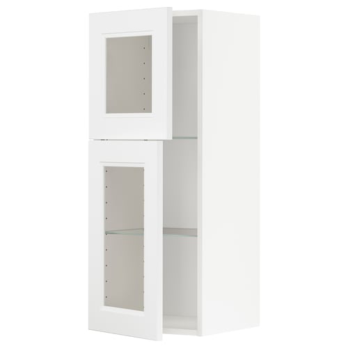 METOD vitt skåp, glasdörrar, modern design, två hyllplan.