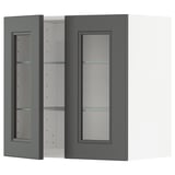Mörkgrå skåpdisplay, METOD, glashyllor, fyrkantig form, modern/traditionell design.