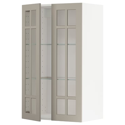 Öppet beige vitrinskåp från ikea serie METOD, med justerbara hyllplan och en modern, minimalistisk design.