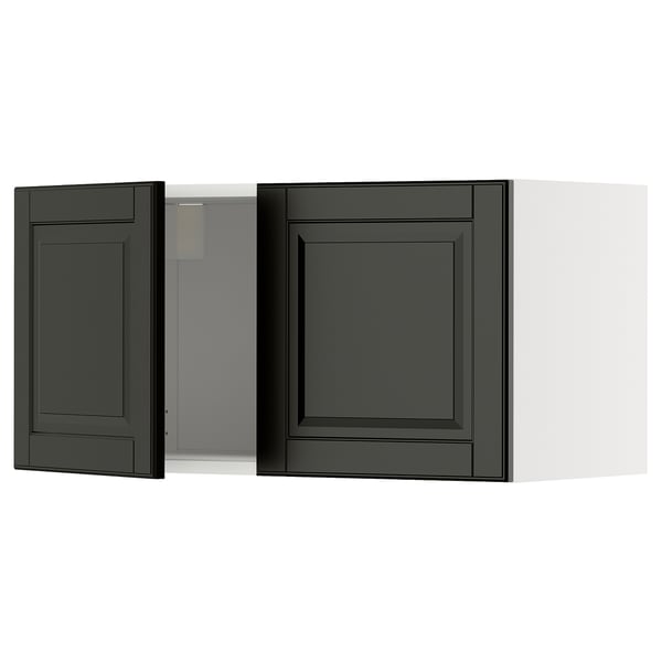 Svarta köksluckor med fasade kanter och modern design.