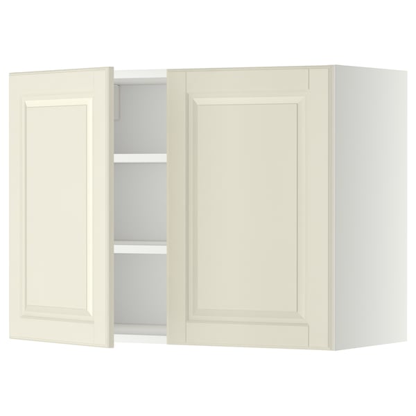 METOD Väggskåp med hyllplan/2 dörrar - vit/Bodbyn off-white 80x60 cm