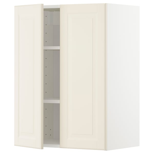 METOD Väggskåp med hyllplan/2 dörrar - vit/Bodbyn off-white 60x80 cm