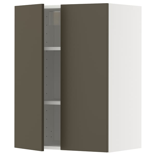 METOD Väggskåp med hyllplan/2 dörrar - vit/Havstorp brun-beige 60x80 cm
