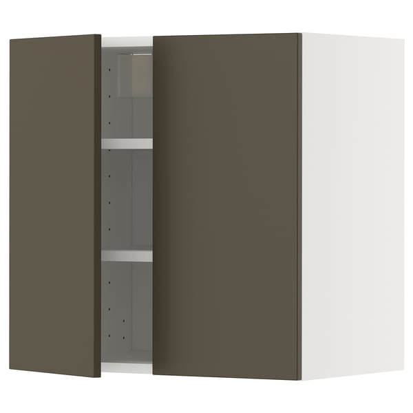METOD Väggskåp med hyllplan/2 dörrar - vit/Havstorp brun-beige 60x60 cm