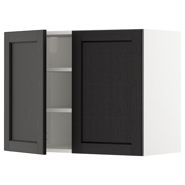 METOD Väggskåp med hyllplan/2 dörrar - vit/Lerhyttan svartlaserad 80x60 cm