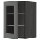 Modernt svart köksskåp med glasdörr, justerbara hyllor, elegant design.