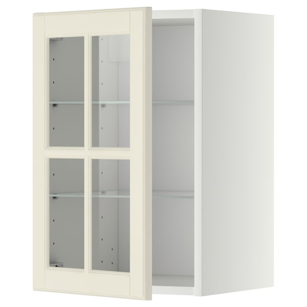 METOD Väggskåp med hyllplan/vitrindörr - vit/Bodbyn off-white 40x60 cm