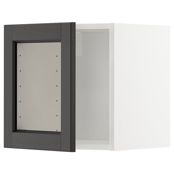 METOD Väggskåp med vitrindörr - vit/Lerhyttan svartlaserad 40x40 cm