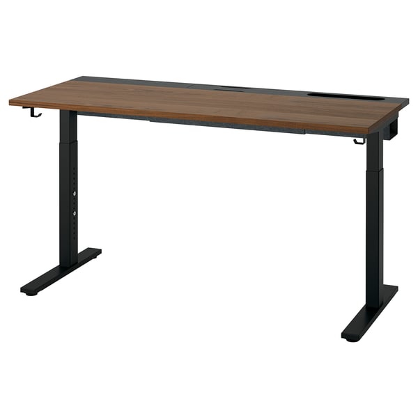 MITTZON skrivbord - brun träskiva, svart metallbas, justerbar höjd.