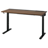 MITTZON skrivbord - brun träskiva, svart metallbas, justerbar höjd.