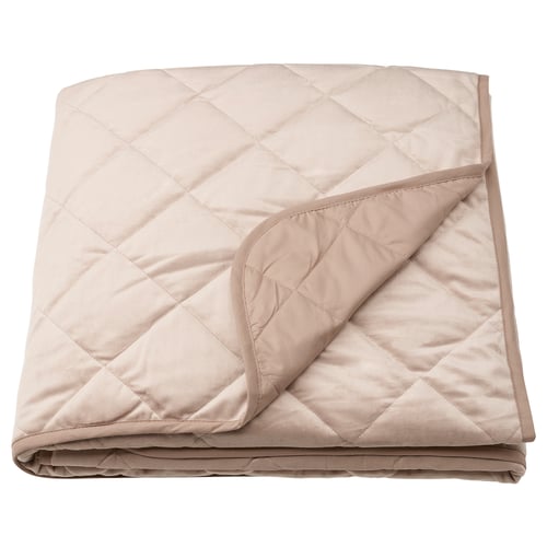 Beige överkast i återvunnen polyestersammet, quiltat diamantmönster