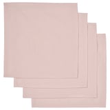 Set med fyra rosa, fyrkantiga, vändbara bomullsservetter.