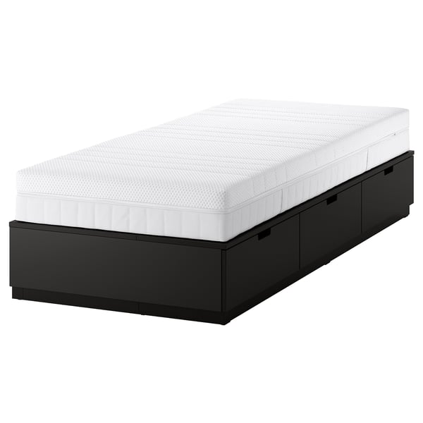 NORDLI Sängstomme m förvaring och madrass - antracit/Åkrehamn fast 90x200 cm