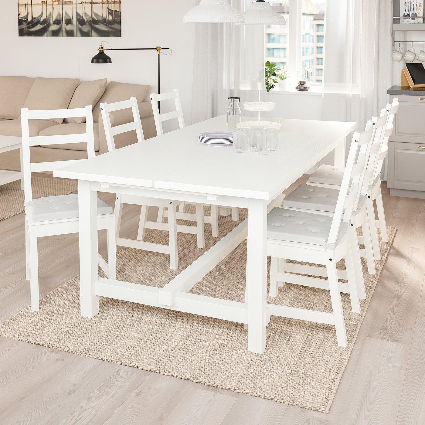 NORDVIKEN matgrupp med 6 stolar, vit, 210/289x105 cm - IKEA