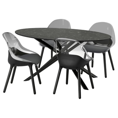 NORRMJÖLE / BALTSAR Bord och 4 stolar, svart marmormönstrad/svart, 170 cm