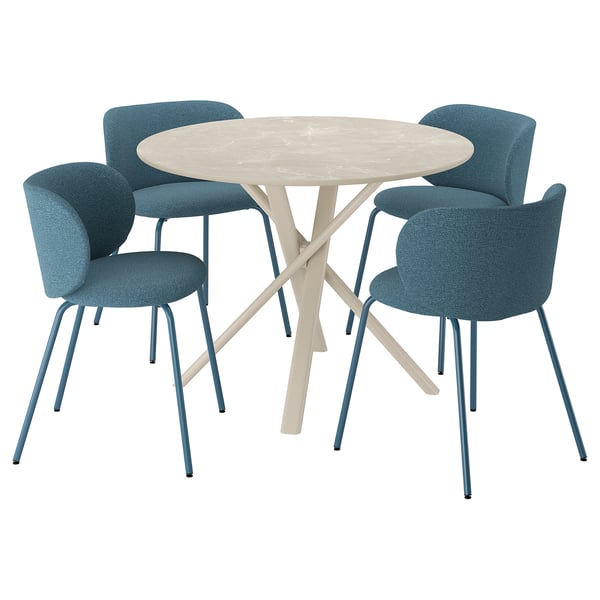 NORRMJÖLE / KRYLBO Bord och 4 stolar, beige marmormönstrad/Axvall blå, 105 cm