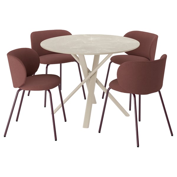 NORRMJÖLE / KRYLBO Bord och 4 stolar, beige marmormönstrad/Tibbleby mörkröd, 105 cm