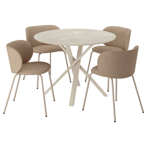 NORRMJÖLE / KRYLBO Bord och 4 stolar, beige marmormönstrad/Tonerud mörkbeige, 105 cm