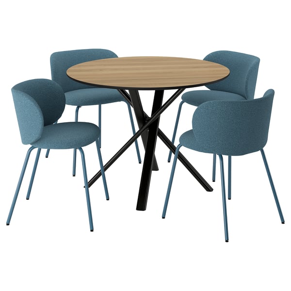 NORRMJÖLE / KRYLBO Bord och 4 stolar, ekmönstrad svart/Axvall blå, 105 cm