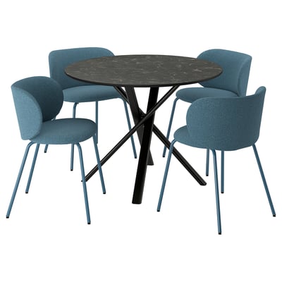 NORRMJÖLE / KRYLBO Bord och 4 stolar, svart marmormönstrad/Axvall blå, 105 cm