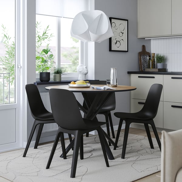 NORRMJÖLE / ODGER Bord och 4 stolar, ekmönstrad svart/antracit, 105 cm